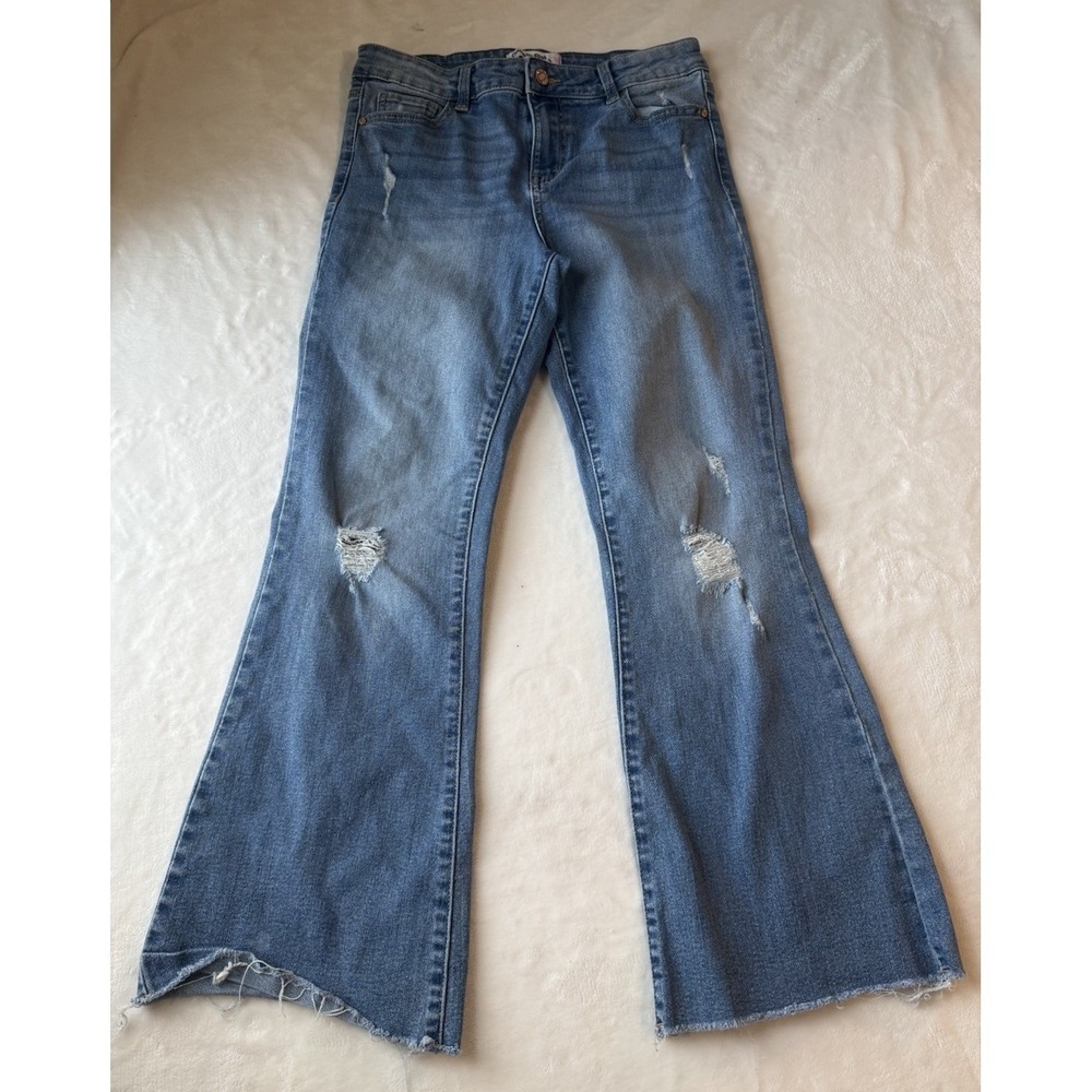 Celebrity Pink Girls Flared Distressed Blue Denim Jeans Size 14 Zip Button